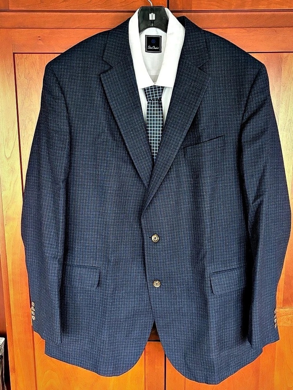 Jack Victor Men’s 48L Navy/burgundy Plaid Wool Sport Coat Blazer Classic Styling